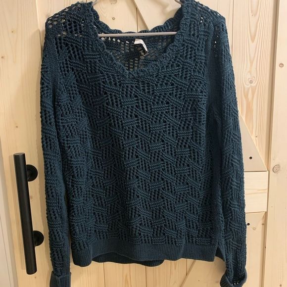 LOFT || GORGEOUS Teal Blue Green Colored slouchy hole sweater - Picture 2 of 5